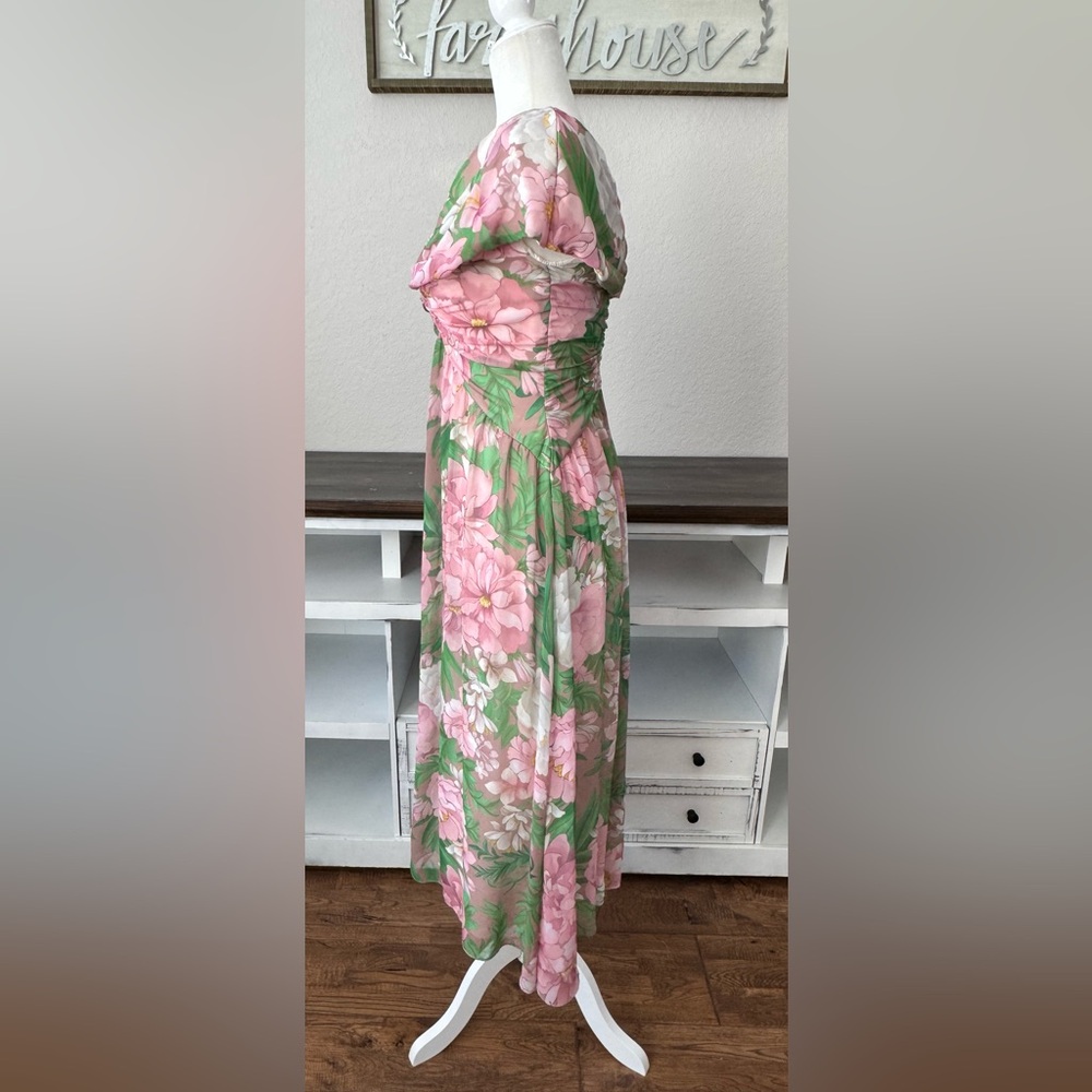 New Tadashi Shoji Ausra Floral Cap Sleeve Chiffon Dress Women's Size‎ 2 T - Picture 7 of 10